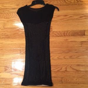 Bebe black mesh cap sleeves midi dress